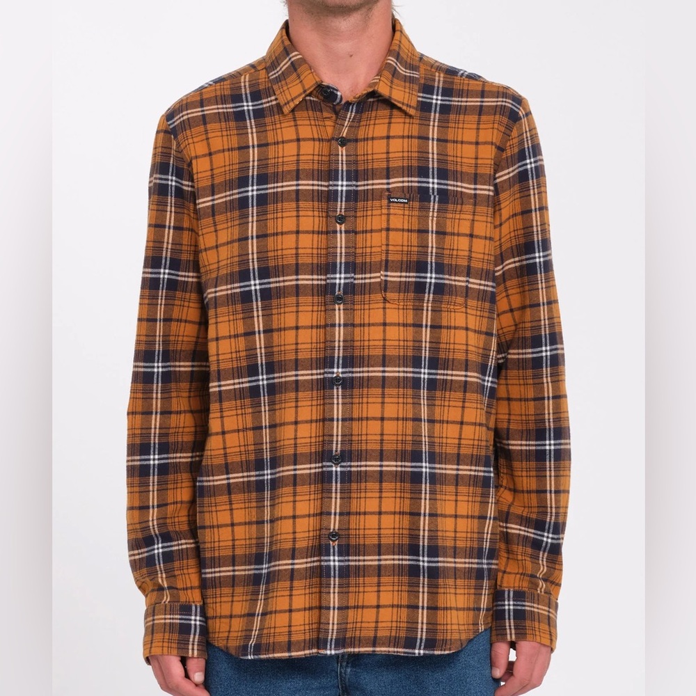 NWT Volcom Men's Caden Plaid Shirt -Chestnut Brown XXL
